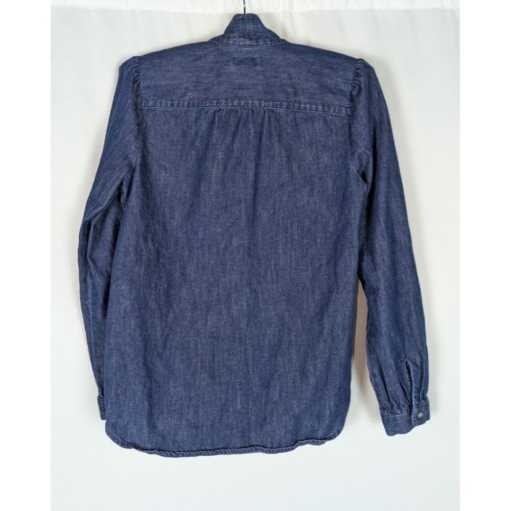 J. Crew Blouse XS Women's Blue Denim Chambray Bow Tie Neck Long Puff Sleeve - Picture 6 of 8